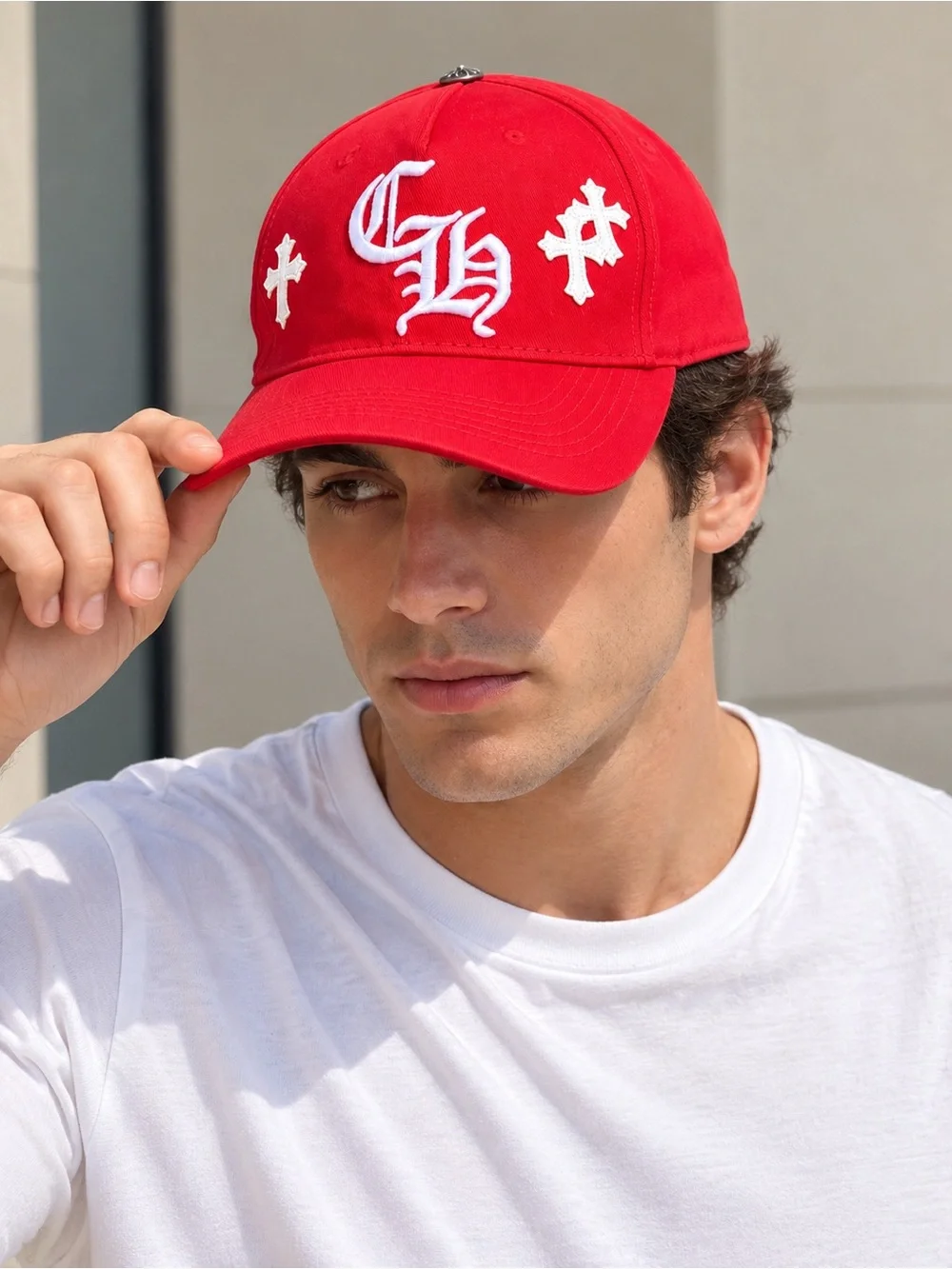 Red Gothic CH Cross Embroidered Baseball Cap Adjustable Unisex